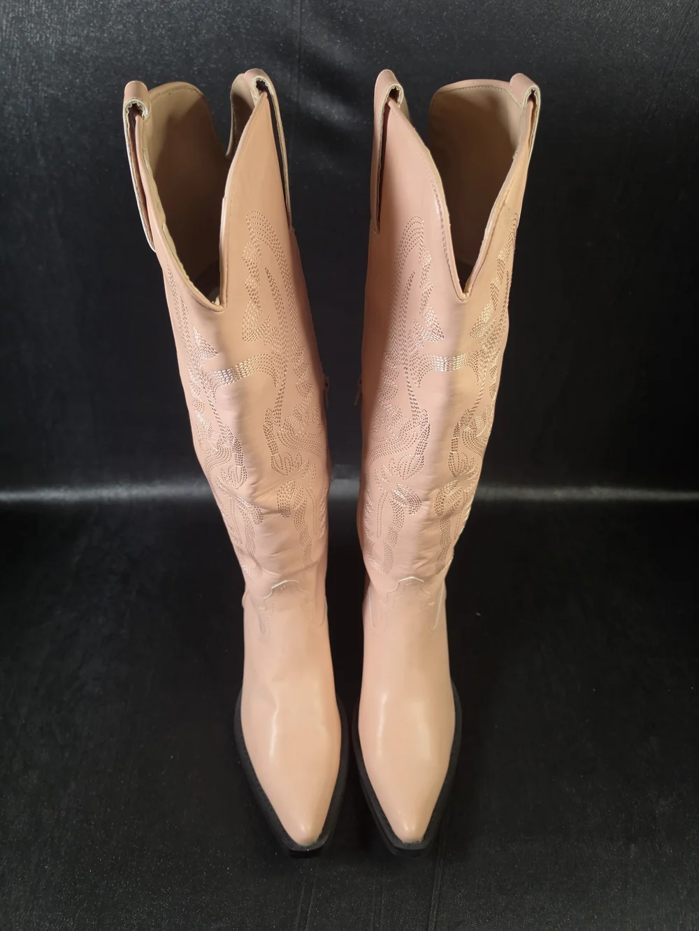 Women's Pink Cowboy Boots Size 8.5 Embroidered Western Tall Side Zip Pointed Toe